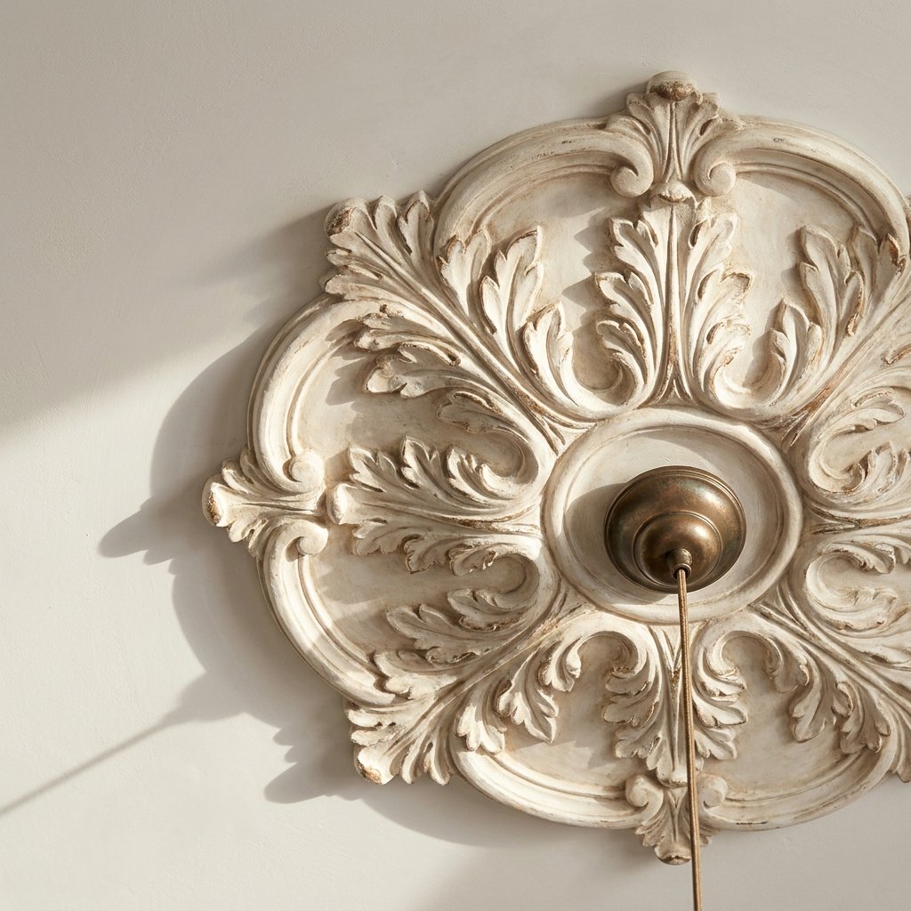 Ornate plaster rosette finished by hand